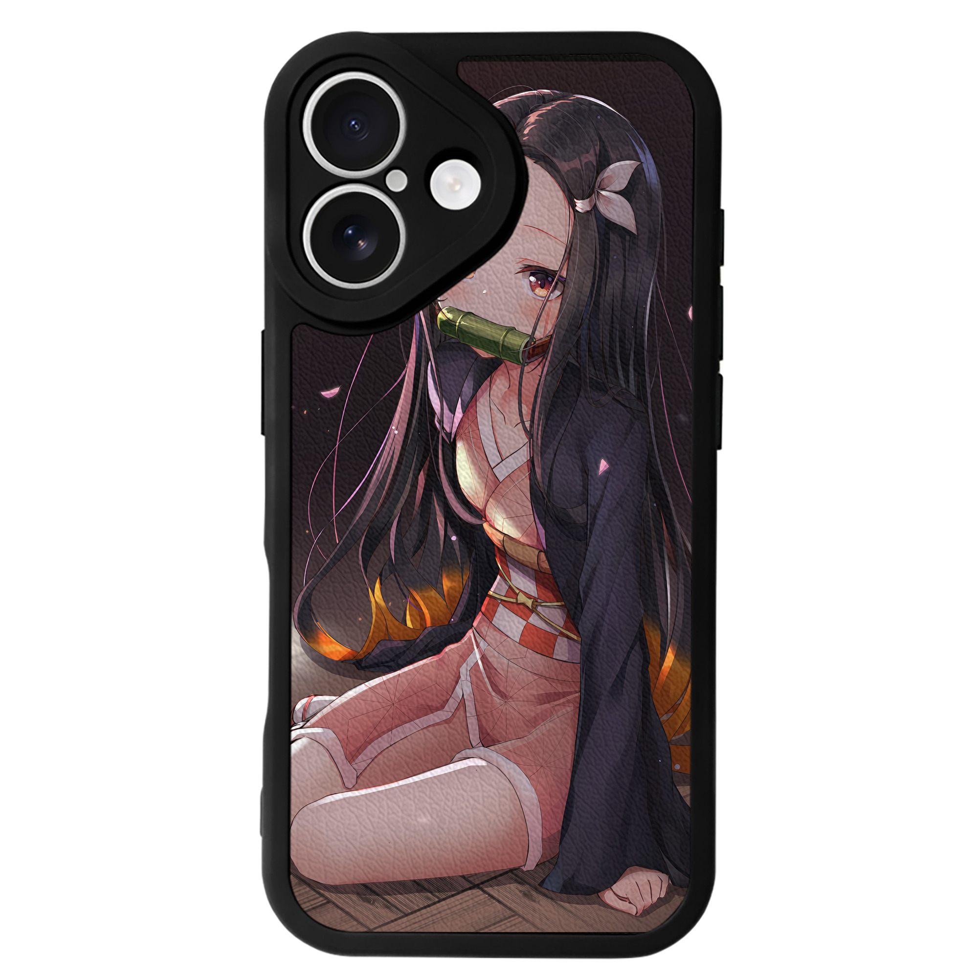 （画像用） 鬼滅の刃（きめつのやいば）竈門 禰󠄀豆子／かまど ねずこ Kamado Nezuko 【iPhone 16シリーズ対応】シリコンスマホケース（レザー調） 材質：シリコン